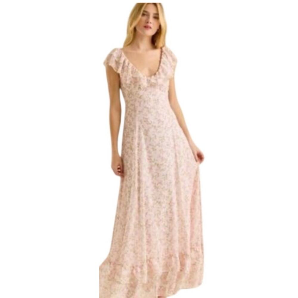 Alter'd State sz xl Pink floral ruffle maxi dress Sully Floral NWT
